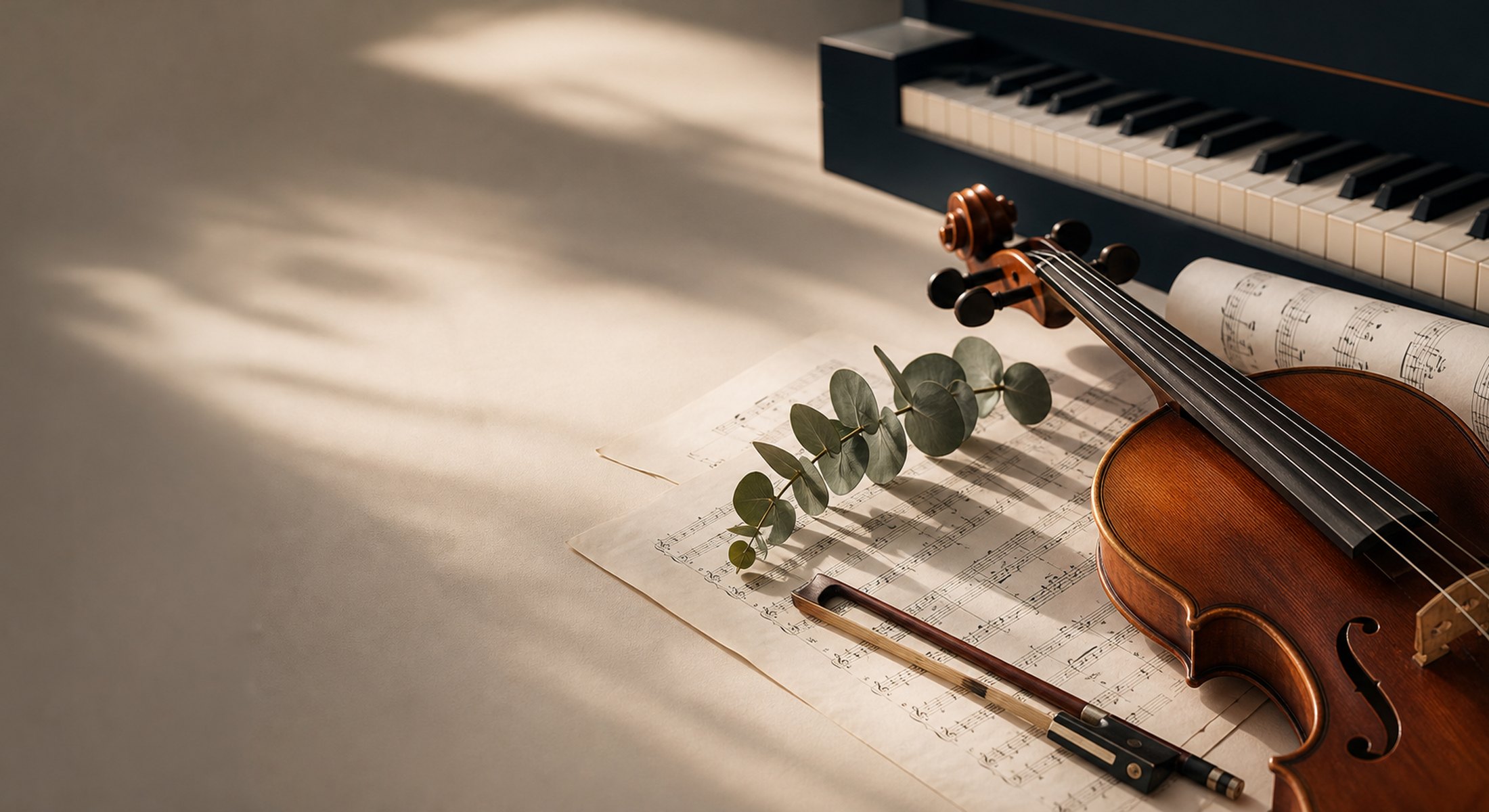 Instruments et partitions dans une ambiance musicale chaleureuse