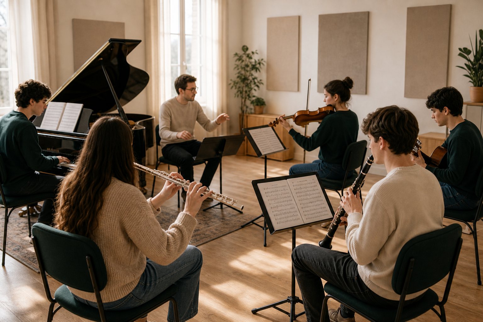 Élèves et professeur en répétition d'ensemble